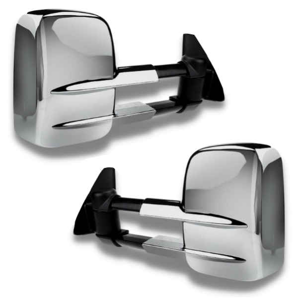 Extendable Towing Mirrors with Electric Mirror for 120 Series Toyota Prado 2002-2009 - Chrome (PAIR)-Love My Caravan