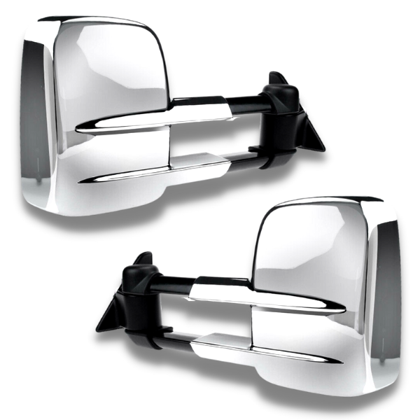 Extendable Towing Mirrors with Electric Mirror for 80 Series Toyota Landcruiser 1990-1998 - Chrome (PAIR)-Love My Caravan