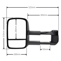 Extendable Towing Mirrors with Electric Mirror for ML / MN Mitsubishi Triton 2005-2015 - Black (PAIR)-Love My Caravan