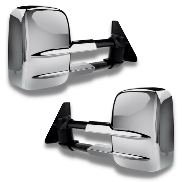 Extendable Towing Mirrors with Electric Mirror for Mitsubishi Pajero 2001-2019 - Chrome (PAIR)-Love My Caravan