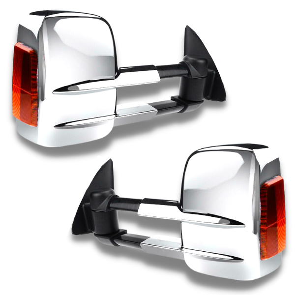 Extendable Towing Mirrors with Indicators & Electric Mirror for 150 Series Toyota Prado 2009-2019 - Chrome (PAIR)-Love My Caravan