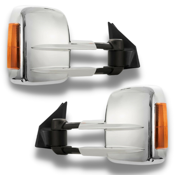 Extendable Towing Mirrors with Indicators & Electric Mirror for 200 Series Toyota Landcruiser 2007-Onwards - Chrome - SAN HIMA (PAIR)-Love My Caravan
