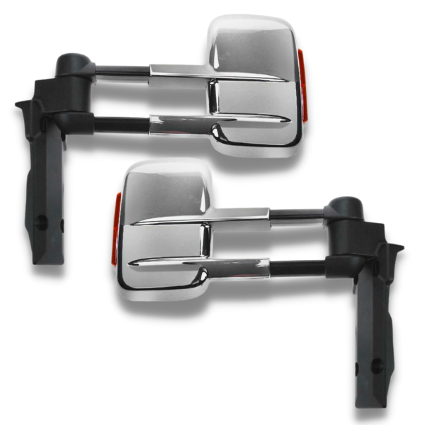 Extendable Towing Mirrors with Indicators & Electric Mirror for 70 / 75 / 78 / 79 Series Toyota Landcruiser 1984-2019 - Chrome (PAIR)-Love My Caravan