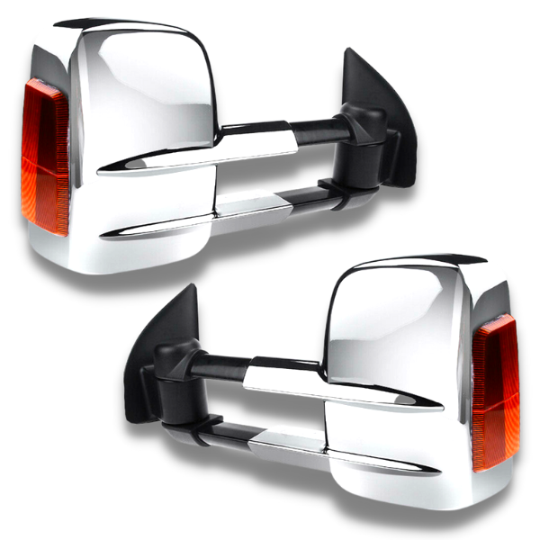 Extendable Towing Mirrors with Indicators & Electric Mirror for D40 Nissan Navara 2005-2015 - Chrome (PAIR)-Love My Caravan
