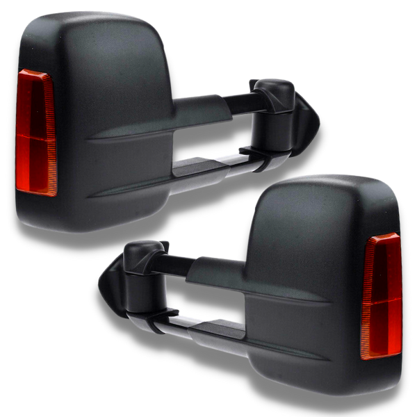 Extendable Towing Mirrors with Indicators & Electric Mirror for Land Rover Discovery 3 & 4 - Black (PAIR)-Love My Caravan