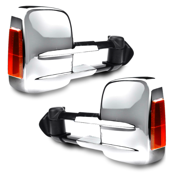 Extendable Towing Mirrors with Indicators & Electric Mirror for Land Rover Discovery 3 & 4 - Chrome (PAIR)-Love My Caravan