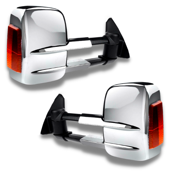 Extendable Towing Mirrors with Indicators & Electric Mirror for ML / MN Mitsubishi Triton 2005-2015 - Chrome (PAIR)-Love My Caravan