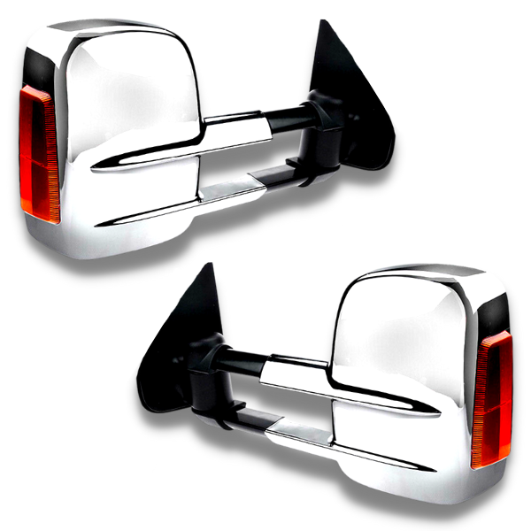 Extendable Towing Mirrors with Indicators & Electric Mirror for MQ / MR Mitsubishi Triton 2015-2019 - Chrome (PAIR)-Love My Caravan