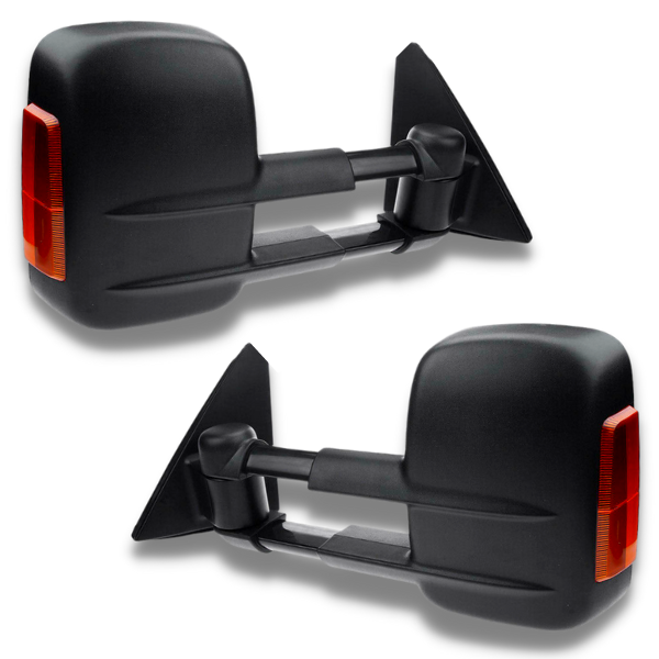 Extendable Towing Mirrors with Indicators & Manual Mirror for ML / MN Mitsubishi Triton 2005-2015 - Black (PAIR)-Love My Caravan