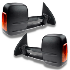 Extendable Towing Mirrors with Indicators & Manual Mirror for MQ / MR Mitsubishi Triton 2015-2019 - Black (PAIR)-Love My Caravan