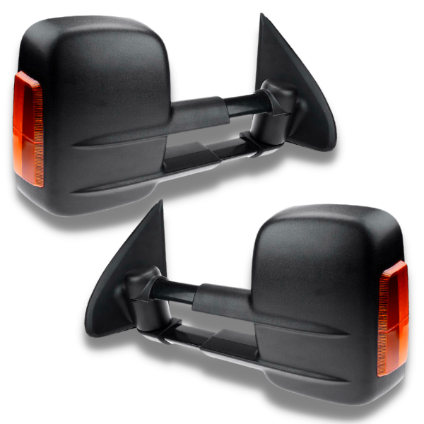 Extendable Towing Mirrors with Indicators & Manual Mirror for MQ / MR Mitsubishi Triton 2015-2019 - Black (PAIR)-Love My Caravan