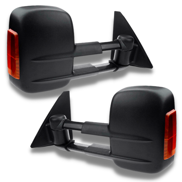 Extendable Towing Mirrors with Indicators & Manual Mirror for Mitsubishi Pajero 2001-2019 - Black (PAIR)-Love My Caravan