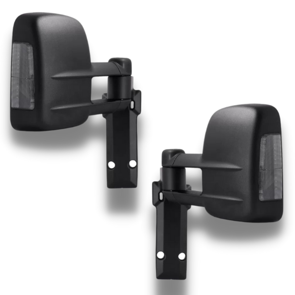 Extendable Towing Mirrors with Smoked Indicators & Electric Mirror for 70 / 75 / 76 / 78 / 79 Series Toyota Landcruiser 1984-2019 - Black (PAIR)-Love My Caravan