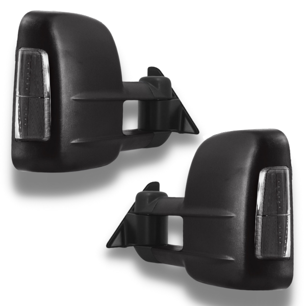 Extendable Towing Mirrors with Smoked Indicators & Electric Mirror for 80 Series Toyota Landcruiser 1990-1998 - Black (PAIR)-Love My Caravan