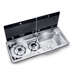 Two Burner Hob & Sink Combination With Glass Lid 760 x 325 mm-Love My Caravan Australia