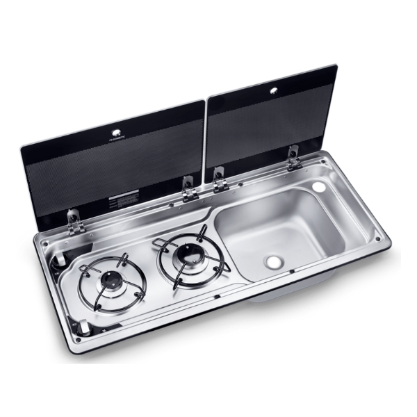 Two Burner Hob & Sink Combination With Glass Lid 760 x 325 mm-Love My Caravan Australia