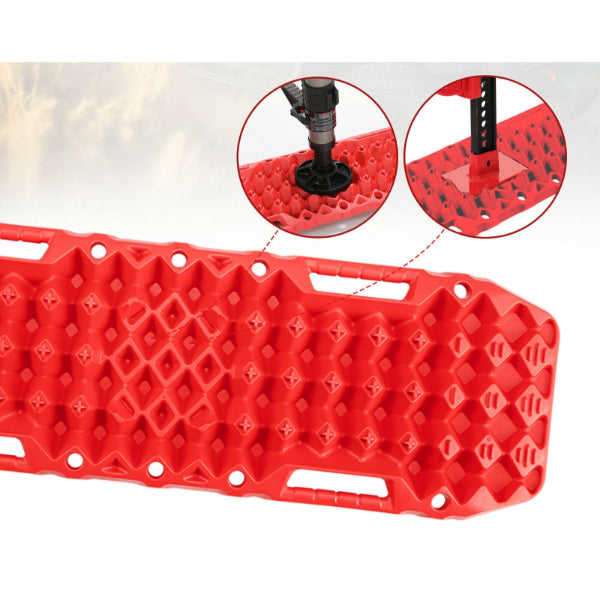 2x Recovery Tracks with Built Jack Base in Red + Leash & Carry Bag - 10T Love My Caravan